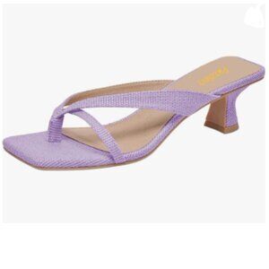 Pazzion Purple Open Square Toe Mid Heel Flip Flop Sandals Slip On Slippers Shoes